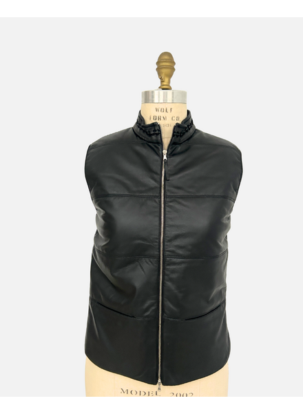 LEATHER VEST W/ TRIM: BLACK