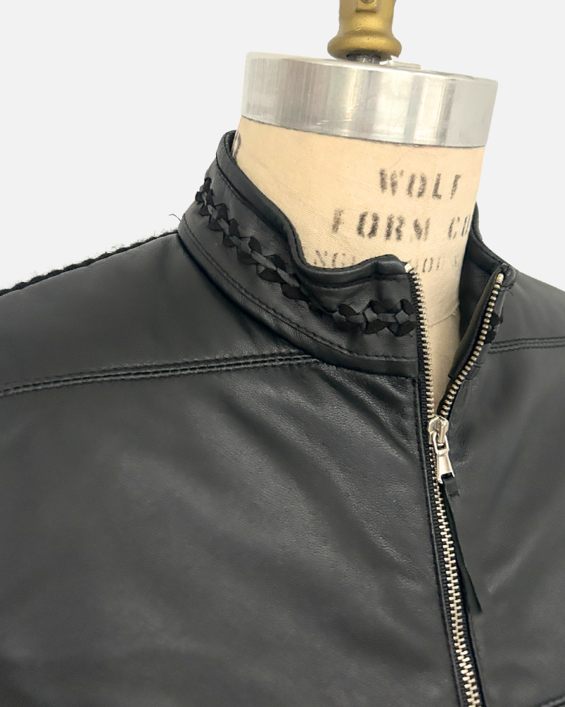 LEATHER VEST W/ TRIM: BLACK