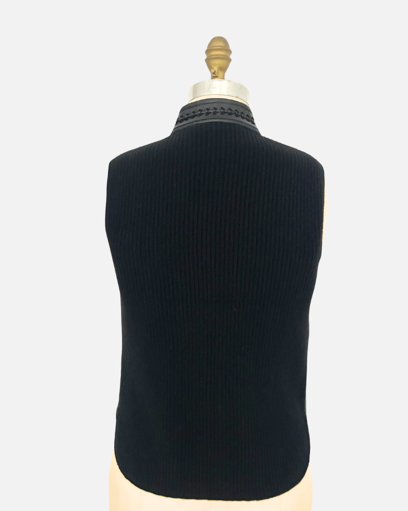 LEATHER VEST W/ TRIM: BLACK
