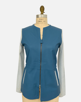 LEATHER FRONT JACKET: LIGHT BLUE