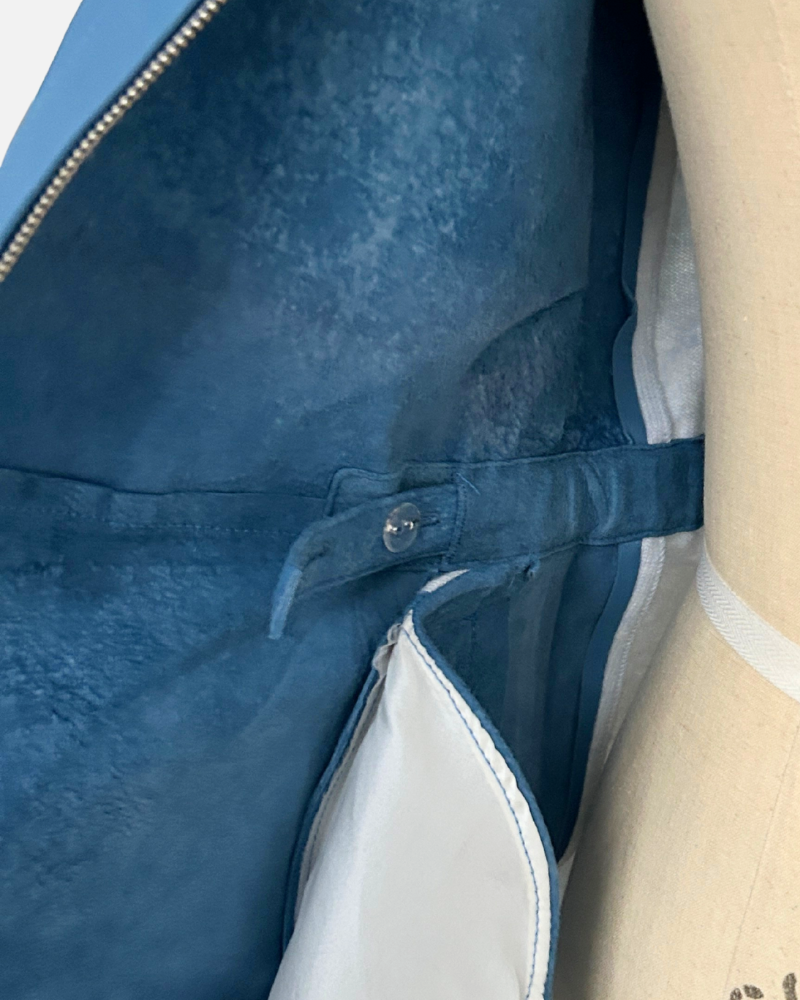 LEATHER FRONT JACKET: LIGHT BLUE