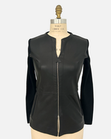 LEATHER FRONT JACKET: BLACK