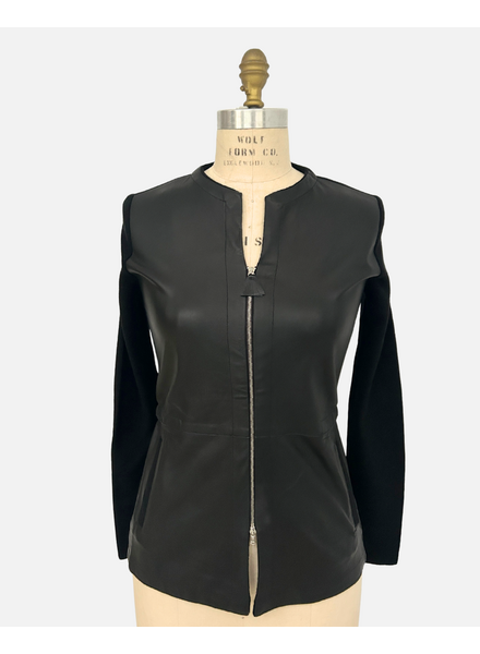 LEATHER FRONT JACKET: BLACK
