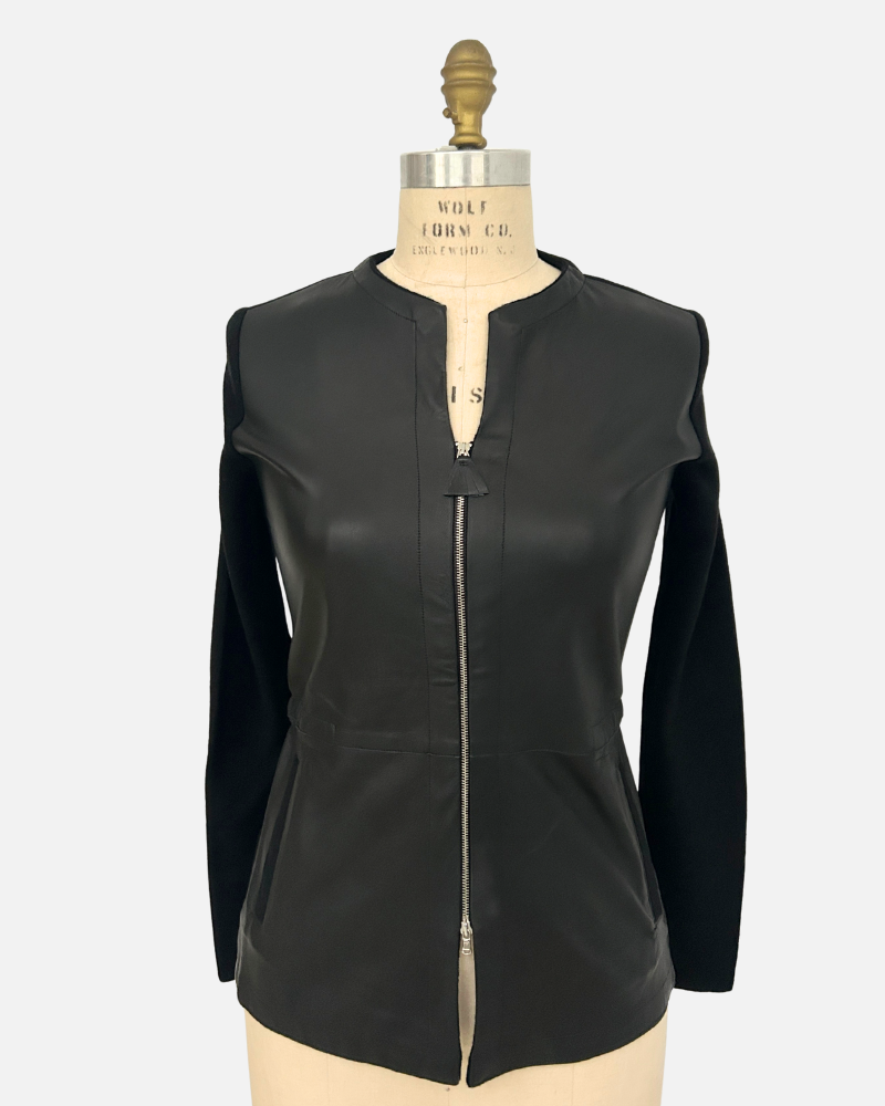 LEATHER FRONT JACKET: BLACK