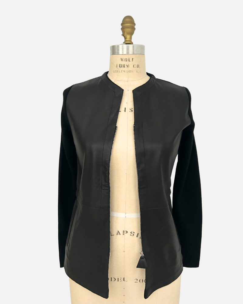 LEATHER FRONT JACKET: BLACK