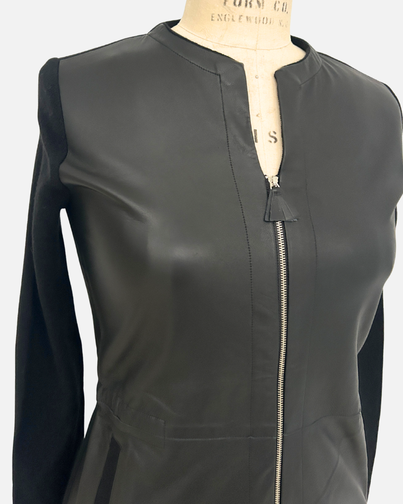 LEATHER FRONT JACKET: BLACK