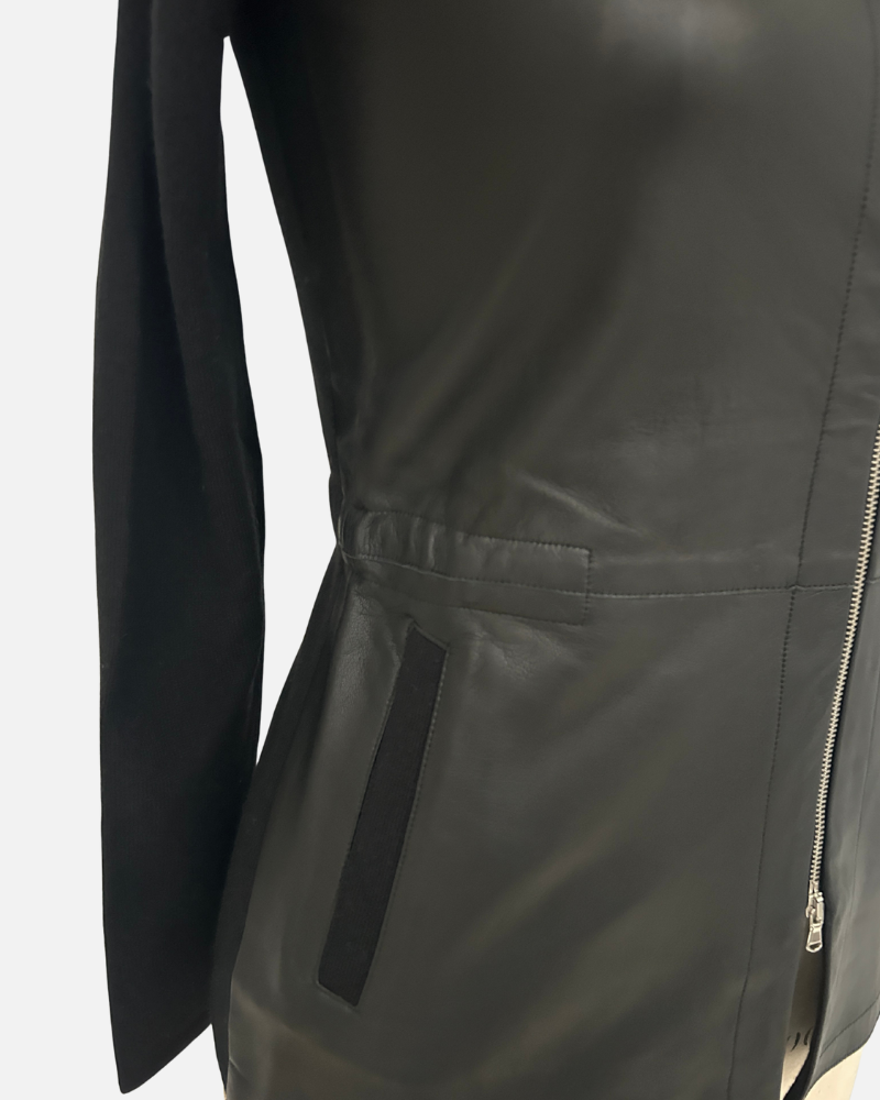 LEATHER FRONT JACKET: BLACK