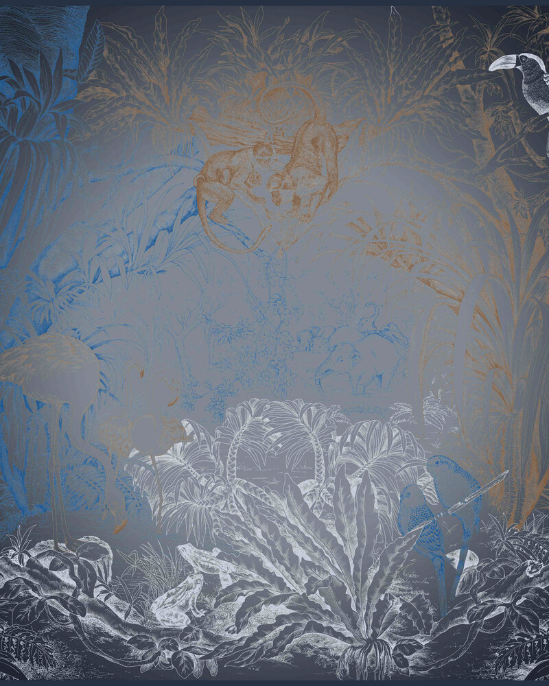 CASHMERE PRINTED PONCHO: SAFARI: BLUE