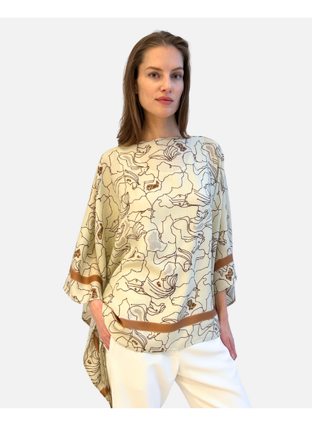 CASHMERE PRINTED PONCHO: WELLINGTON: BEIGE