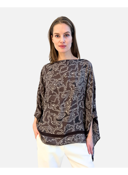CASHMERE PRINTED PONCHO: WELLINGTON: CHOCOLATE