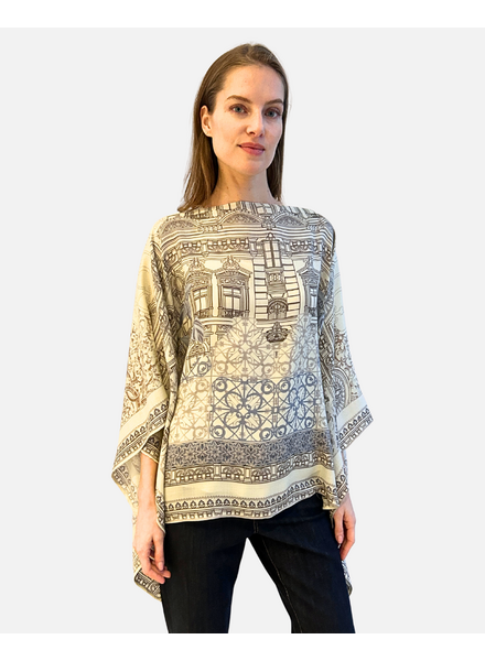 CASHMERE PRINTED PONCHO: SEVILLE: IVORY