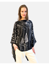 CASHMERE PRINTED PONCHO: MODERN COMO: BLACK