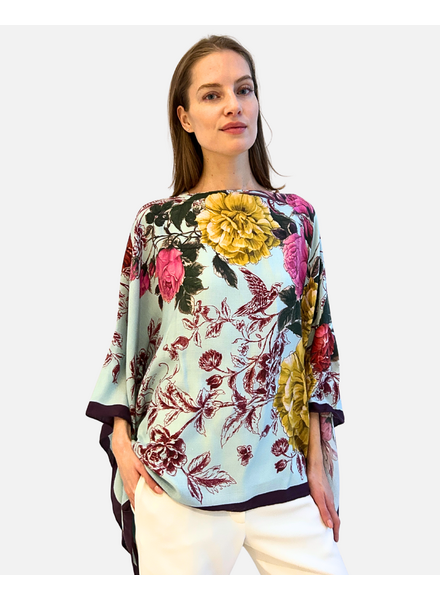 CASHMERE PRINTED PONCHO: SANREMO: BLUE