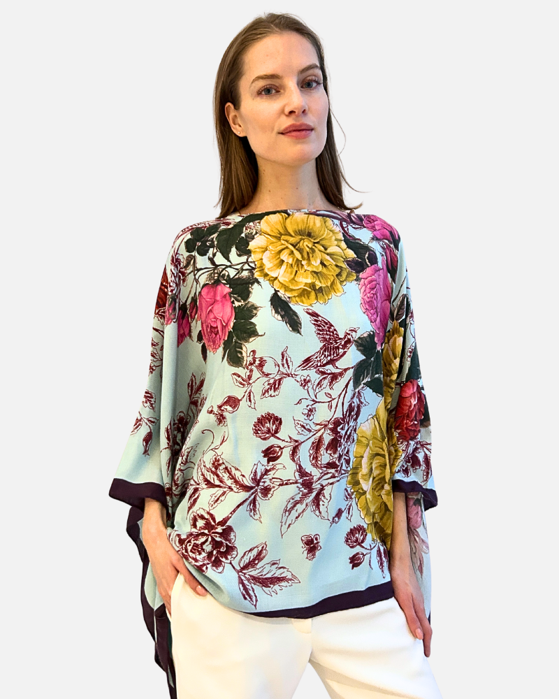 CASHMERE PRINTED PONCHO: SANREMO: BLUE