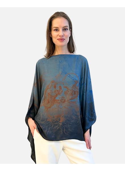 CASHMERE PRINTED PONCHO: SAFARI: BLUE