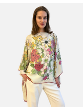 CASHMERE PRINTED PONCHO: COSMO: IVORY