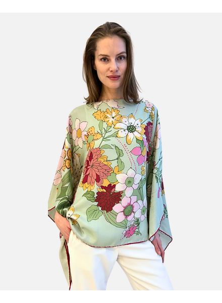 CASHMERE PRINTED PONCHO: COSMO: GREEN