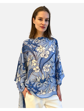 PRINTED CASHMERE PONCHO: ZANZIBAR: BLUE