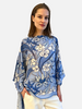 PRINTED CASHMERE PONCHO: ZANZIBAR: BLUE