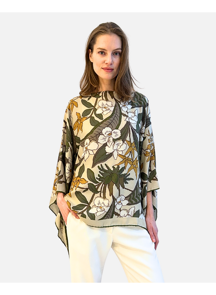 PRINTED CASHMERE PONCHO: ZANZIBAR: BEIGE