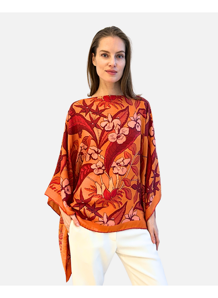 PRINTED CASHMERE PONCHO: ZANZIBAR: ORANGE