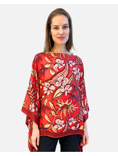 PRINTED CASHMERE PONCHO: ZANZIBAR: RED
