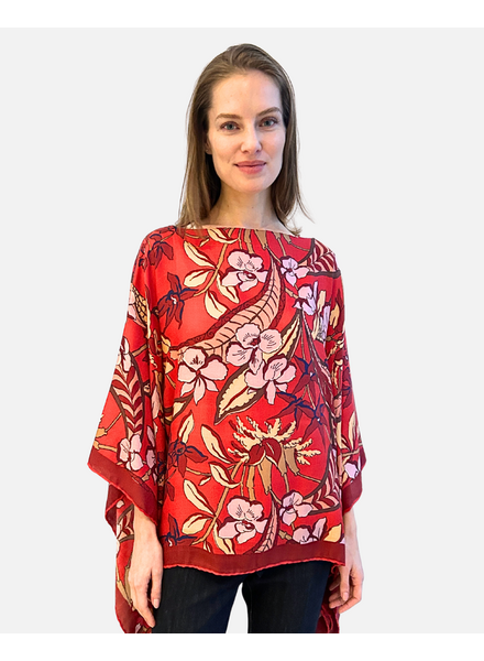 PRINTED CASHMERE PONCHO: ZANZIBAR: RED