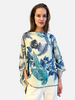 PRINTED CASHMERE PONCHO: BIRDS: TEAL