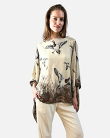 CASHMERE PRINTED PONCHO: DUCK: TAUPE