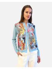 CASHMERE KNITTED CARDIGAN WITH CORAL PRINT: TURQUOISE