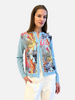 CASHMERE KNITTED CARDIGAN WITH CORAL PRINT: TURQUOISE