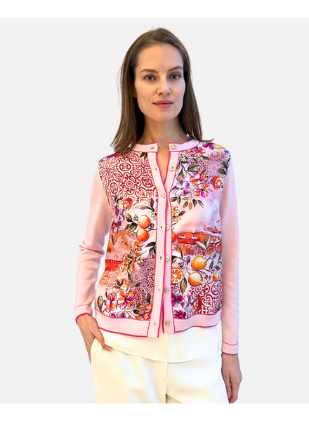 CASHMERE KNITTED CARDIGAN WITH CAPRI PRINT:PINK