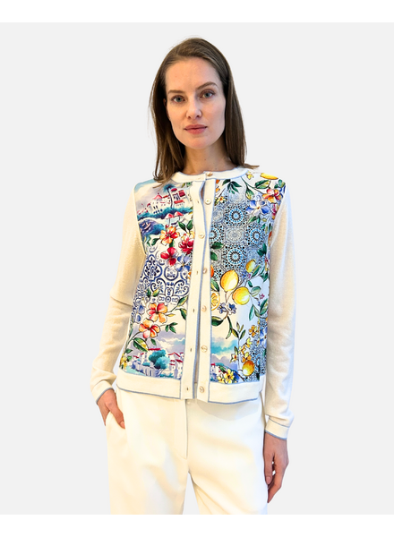 CASHMERE KNITTED CARDIGAN WITH CAPRI PRINT: BLUE