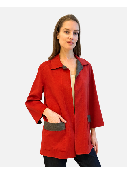 DOUBLE-FACE CASHMERE DUSTER W/ STITCH DETAILS: RED-ANTHRACITE