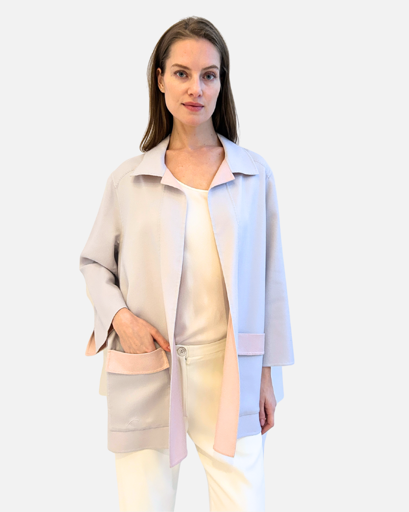DOUBLE-FACE CASHMERE DUSTER W/ STITCH DETAILS: LILAC-PINK