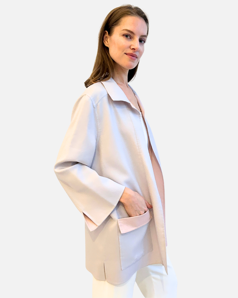 DOUBLE-FACE CASHMERE DUSTER W/ STITCH DETAILS: LILAC-PINK