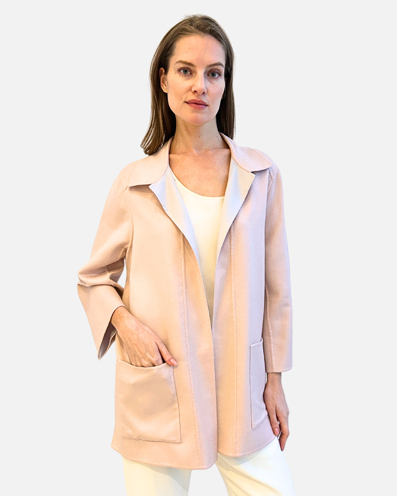 DOUBLE-FACE CASHMERE DUSTER W/ STITCH DETAILS: LILAC-PINK