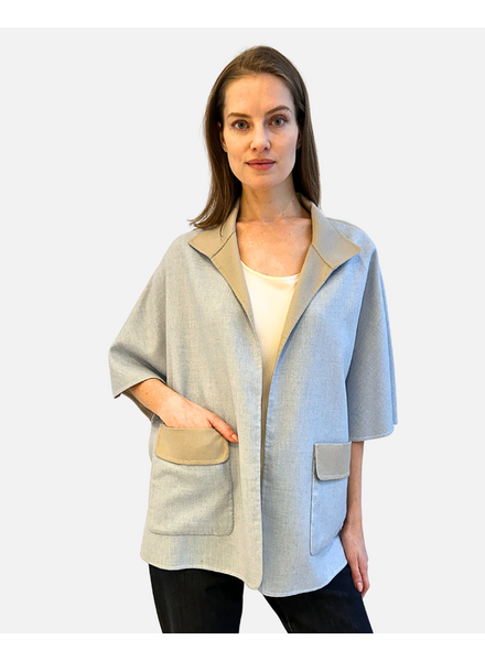DOUBLE FACE CASHMERE CAPE W/ POCKETS: SKY