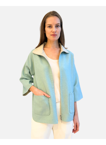 CASHMERE DOUBLE FACE REVERSIBLE JACKET WITH ZIP: TURQ