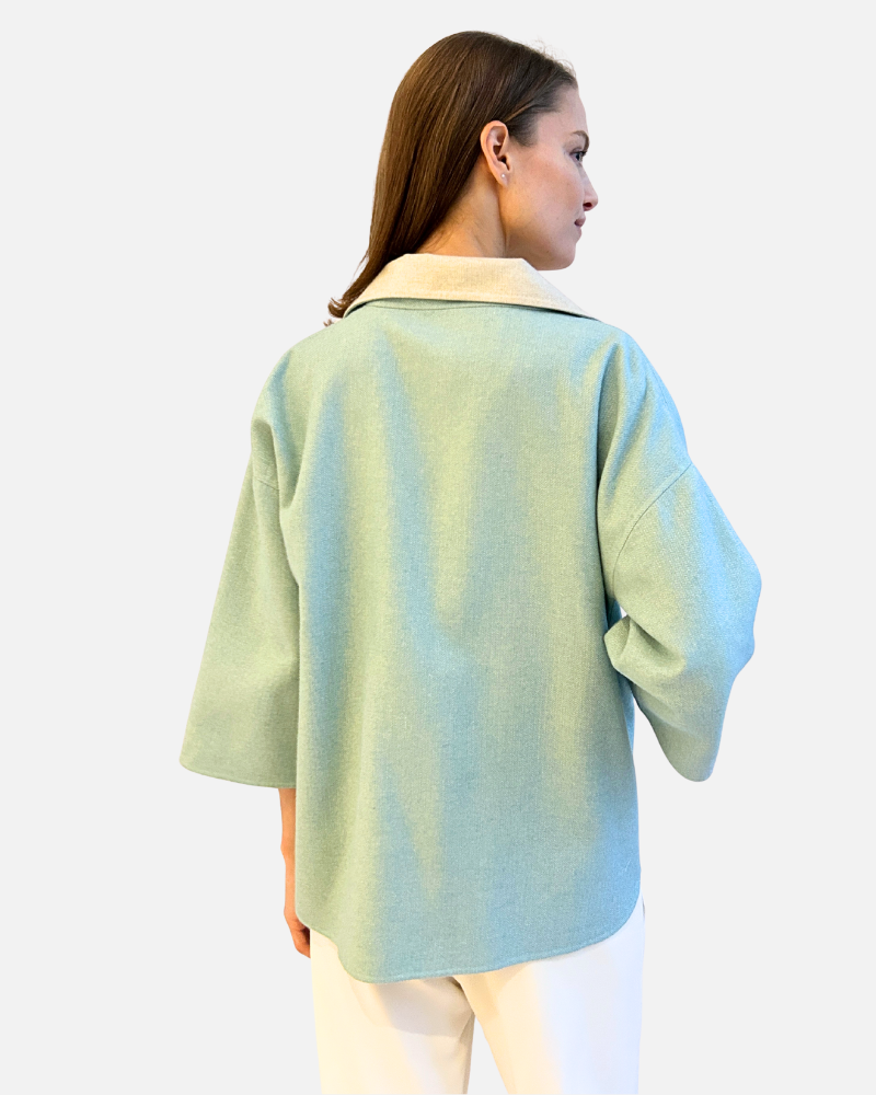 CASHMERE DOUBLE FACE REVERSIBLE JACKET WITH ZIP: TURQ