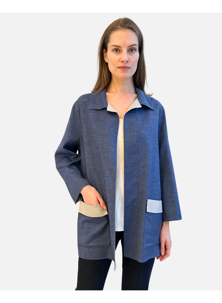 DOUBLE FACE CASHMERE CAPE W/ POCKETS: NAVY