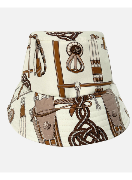 PRINTED SILK BUCKET HAT: BITS: IVORY
