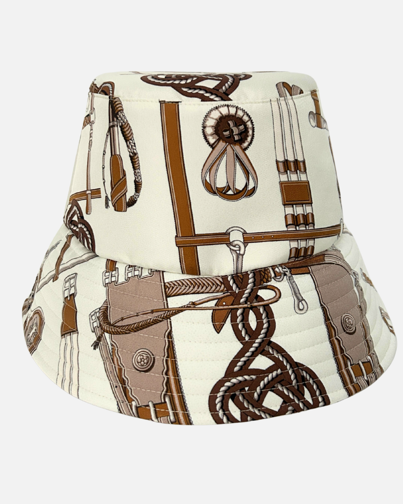 PRINTED SILK BUCKET HAT: BITS: IVORY