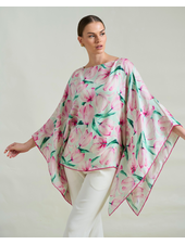 CASHMERE PRINTED PONCHO: TULIPS: AQUA PINK
