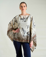 CASHMERE PRINTED PONCHO: DUCK: TAUPE