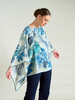 PRINTED CASHMERE PONCHO: BIRDS: TEAL