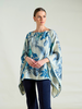 PRINTED CASHMERE PONCHO: BIRDS: TEAL