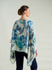 PRINTED CASHMERE PONCHO: BIRDS: TEAL