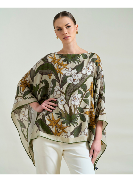 PRINTED CASHMERE PONCHO: ZANZIBAR: BEIGE