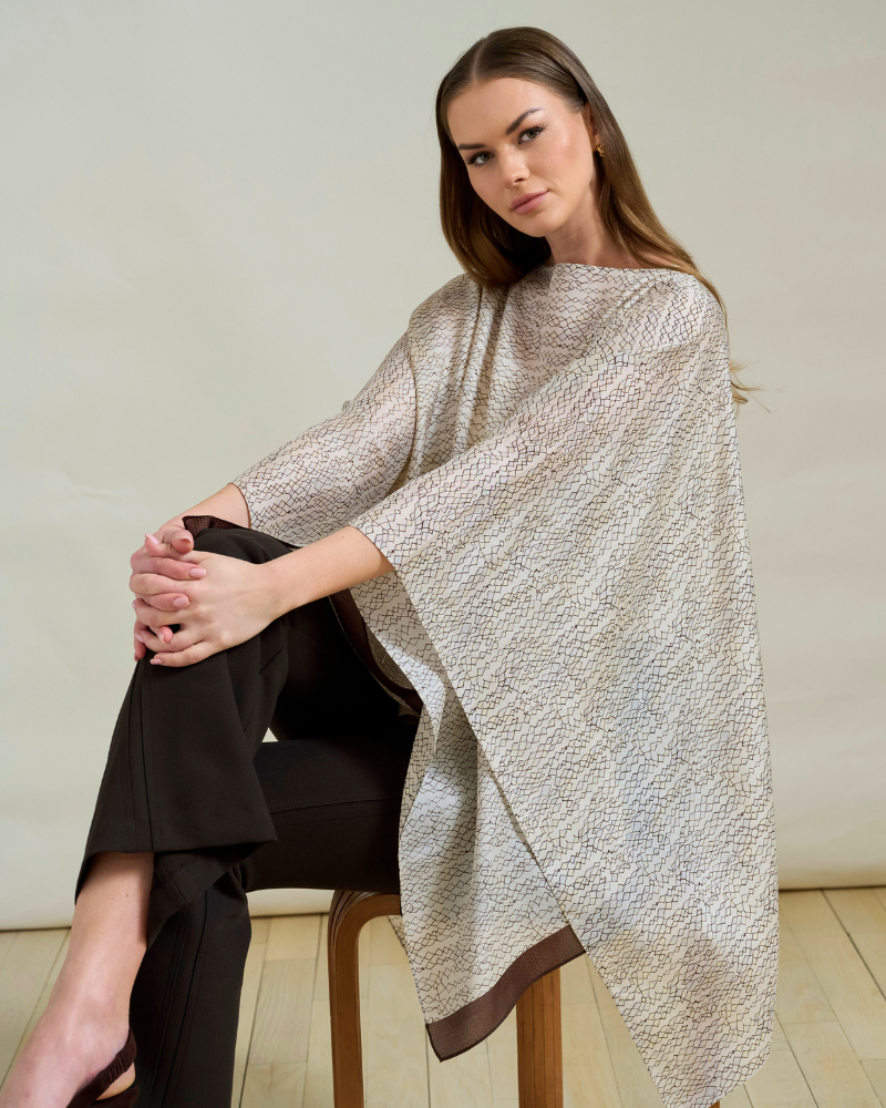 CASHMERE PRINTED PONCHO: SARATOGA: CHO